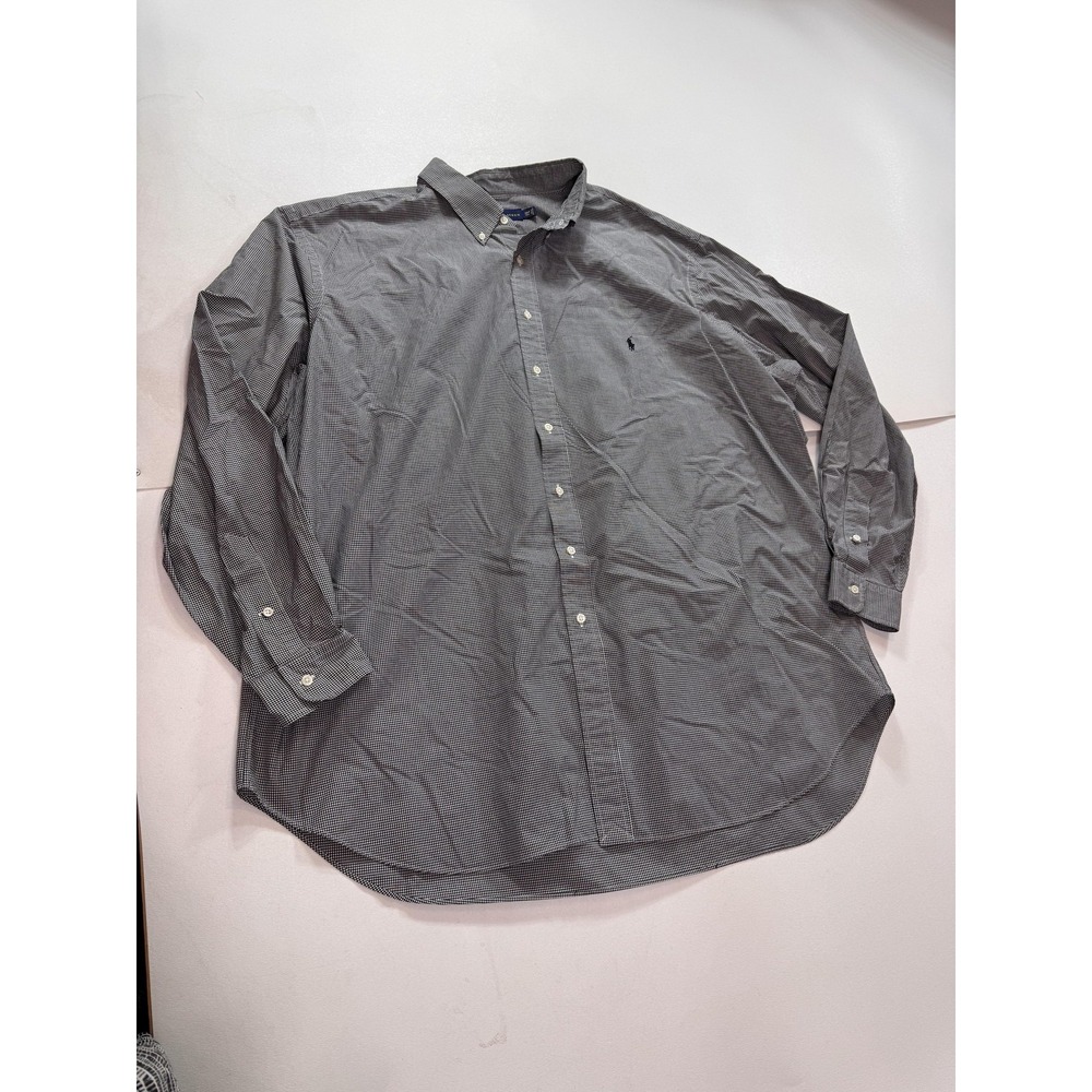 Ralph Lauren Shirt Mens 3XLT Gray Gingham Check Button Down Long Sleeve Cotton